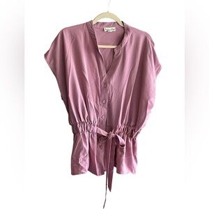 Mauve Button-Up Blouse with Tie